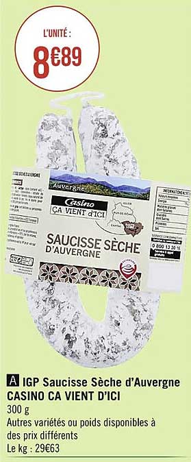 igp saucisse sèche d'auvergne casino vient d'ici