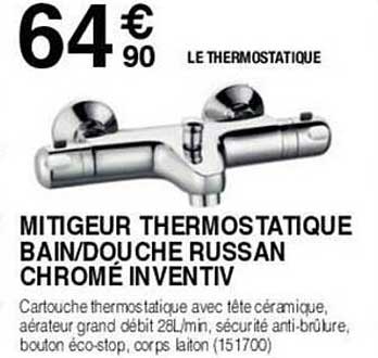 mitigeur thermostatique bain/douche russan chromé inventiv