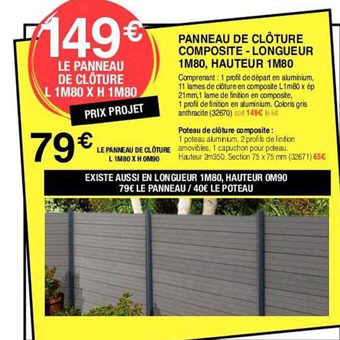 panneau de clôture composite - longueur 1m80, hauteur 1m80