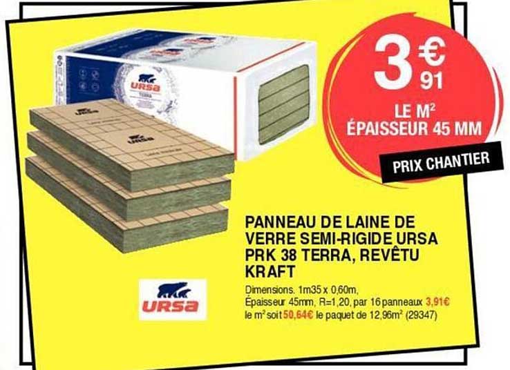 panneau de laine de verre semi-rigide ursa prk 38 terra, revêtu kraft
