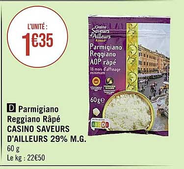 parmigiano reggiano râpé casino saveurs d'ailleurs 29% m.g.