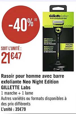 rasoir pour homme avec barre exfoliante neo night édition gillette labs