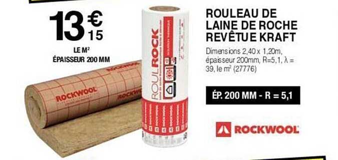 rouleau de laine de roche revêtue kraft rockwood
