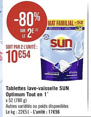 tablettes lave-vaisselle sun optimum tout en 1