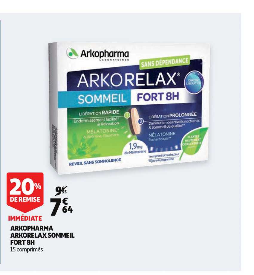 arkopharma arkorelax sommeil fort 8h 20% remise immédiate