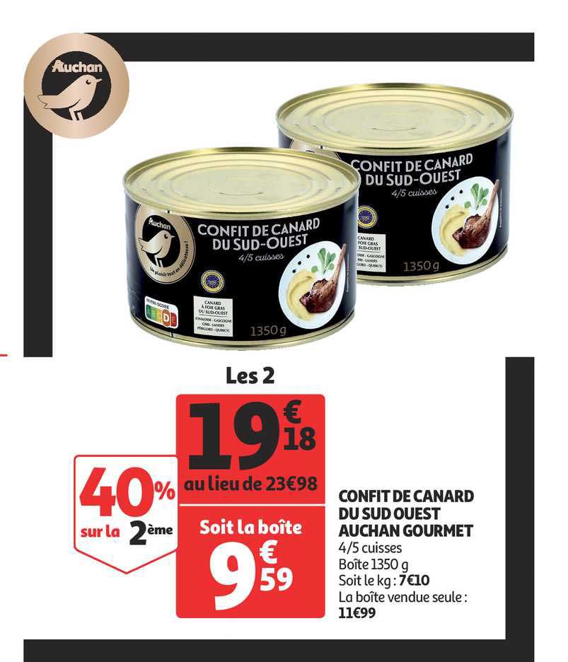 confit de canard du sud ouest auchan gourmet 40% sur la 2ème