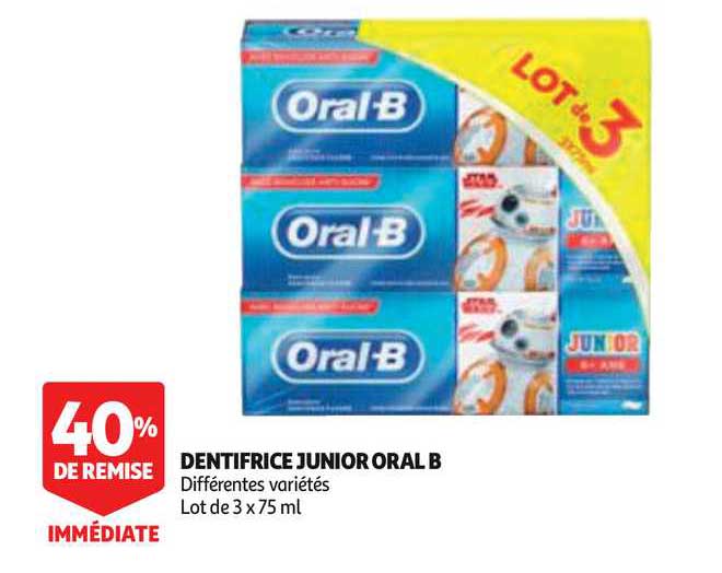 dentifrice junior oral b 40% remise immédiate