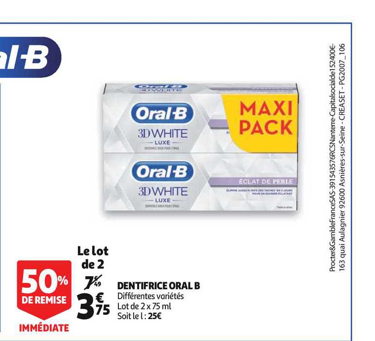 dentifrice oral b 50% remise immédiate