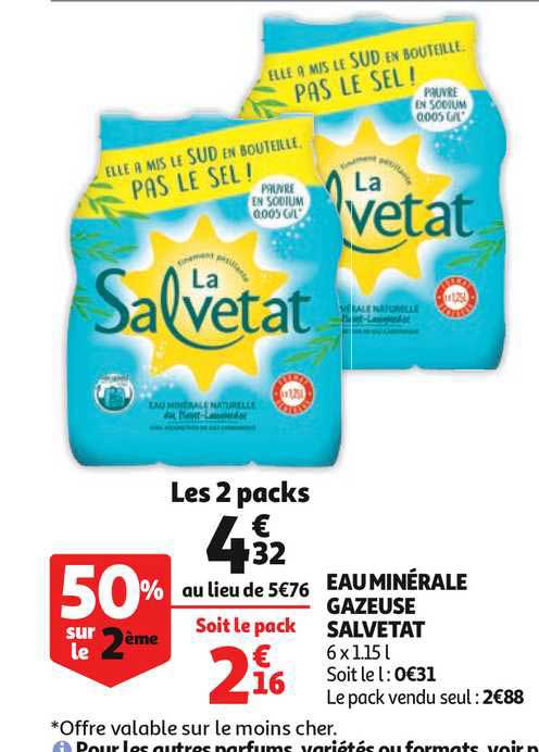 Eau Minérale Gazeuse Salvetat 50% Sur Le 2ème