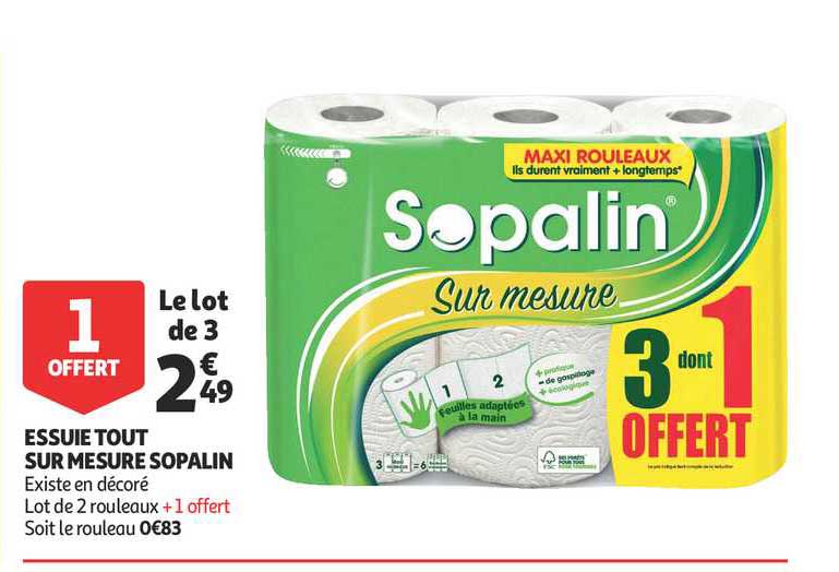essuie tout sur mesure sopalin 2+1 offert