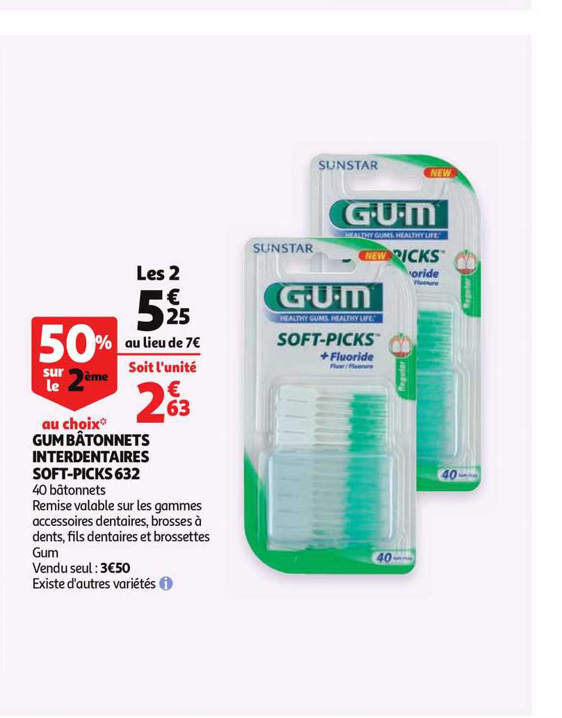 gum bâtonnets interdentaires soft picks 632 50% sur le 2ème au choix