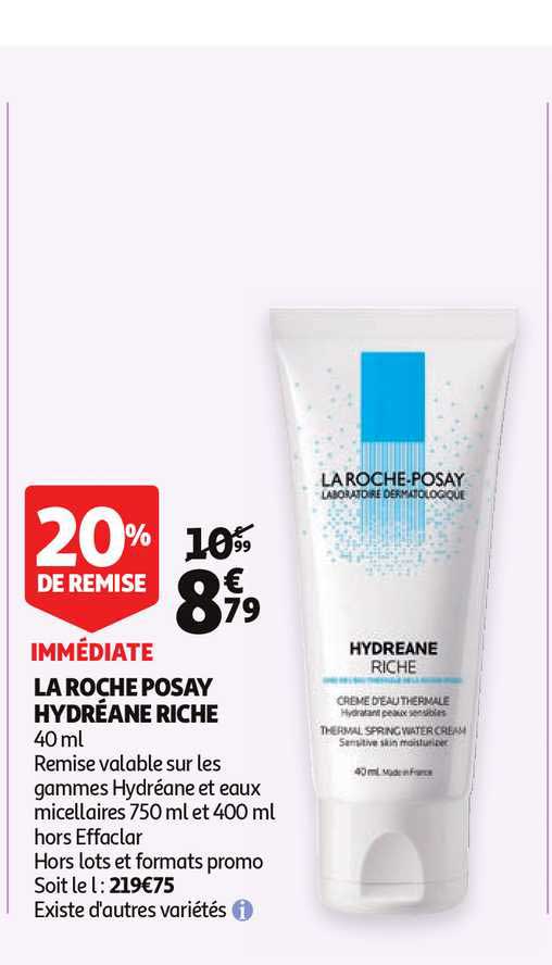 la roche posay hydréane riche 20% remise immédiate