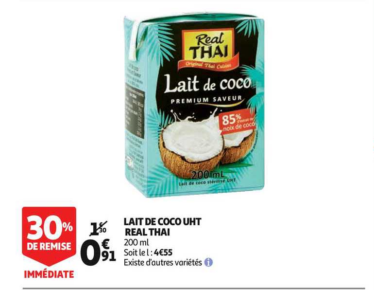 lait de coco uht real thai 30% remise immédiate