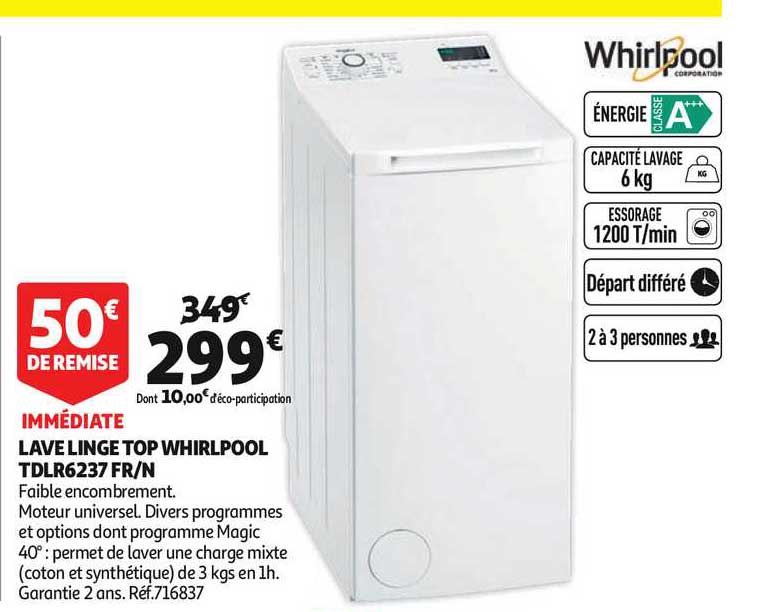 Lave Linge Top Whirlpool Tdlr6237 Fr N