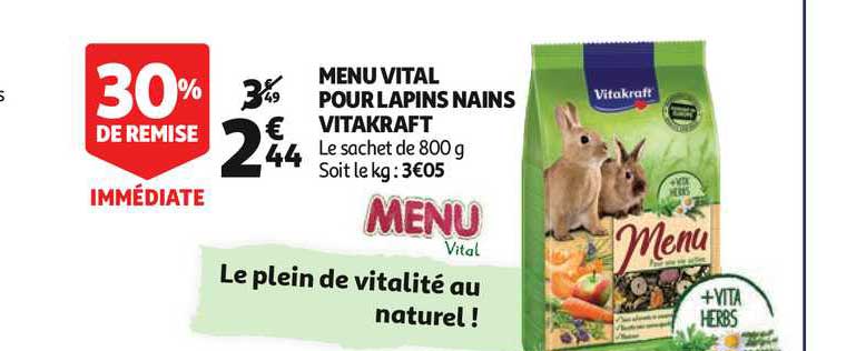 menu vital pour lapins nains vitakraft 30% remise immédiate