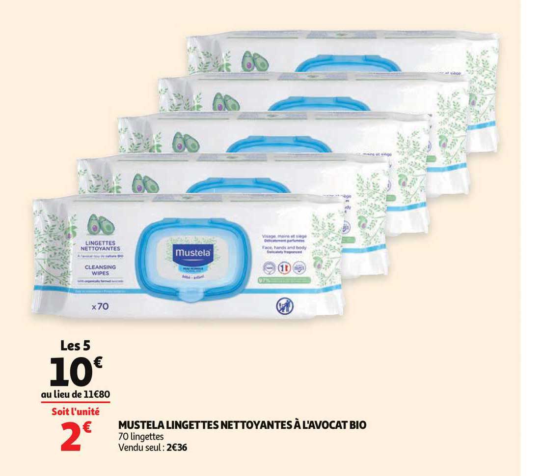mustela lingettes nettoyantes à l'avocat bio