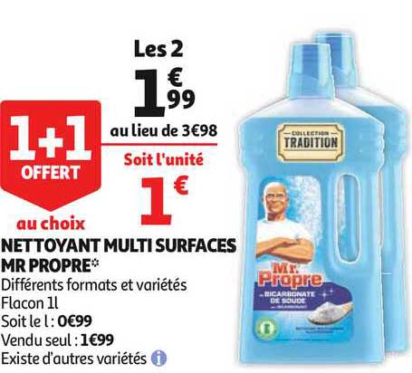 nettoyant multi surfaces mr propre 1+1 offert au choix
