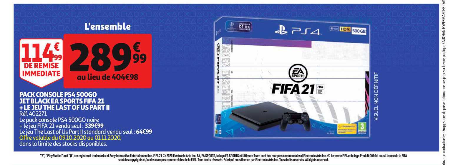 pack console ps4 500go jet blackea sports fifa 21 + le jeu the last of us part ii