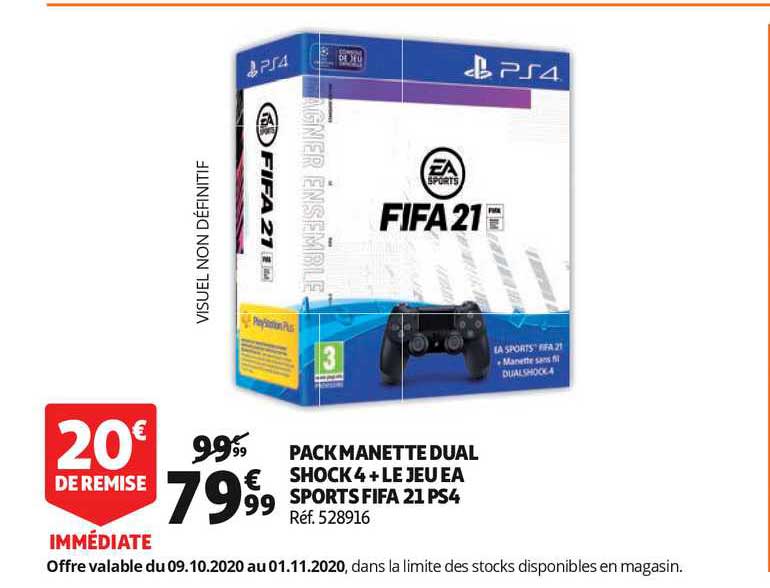 pack manette dual shock 4 + le jeu ea sports fifa 21 ps4