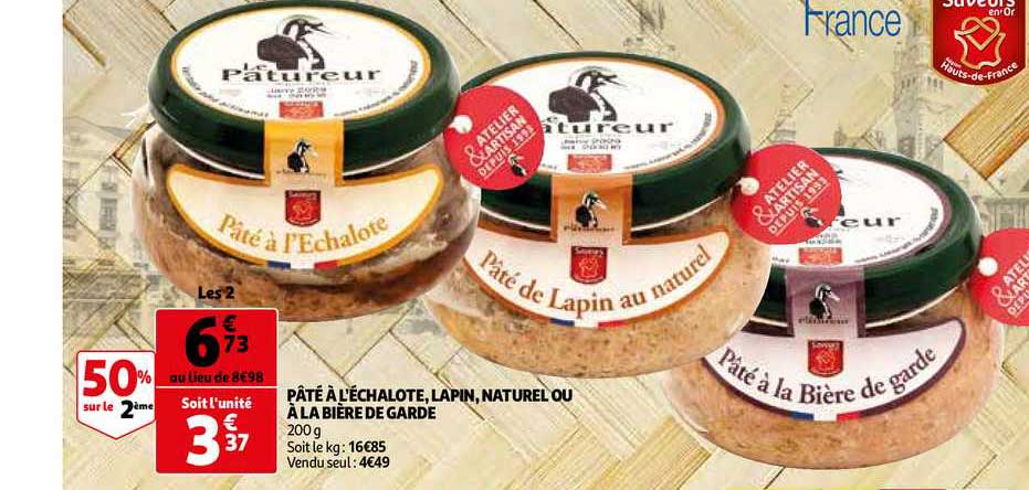 pâté l'échalotte lapin naturel ou à la bière de garde 50% sur le 2ème