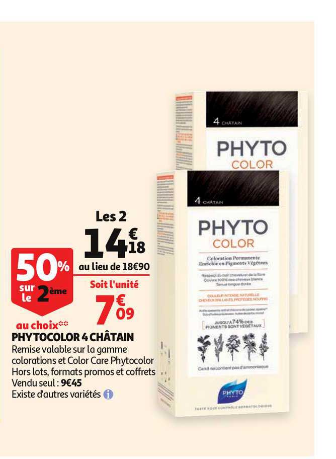 phytocolor 4 châtain 50% sur le 2ème au choix