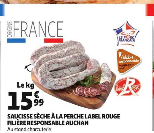 Saucisse Sèche à La Perche Label Rouge Filière Responsable Auchan