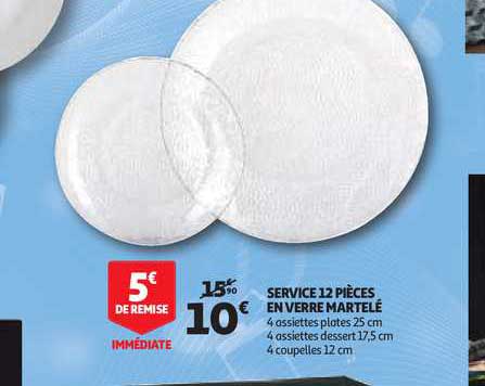 service 12 pièces en verre martelé