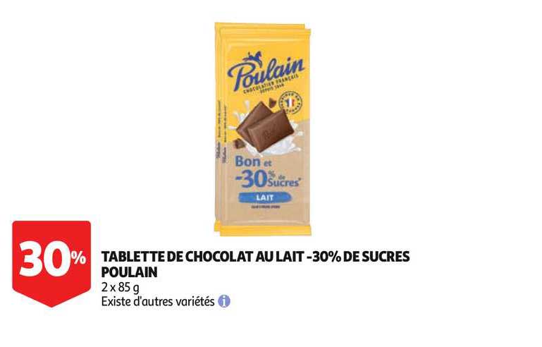 tablette de chocolat au lait moins 30% de sucres poulain