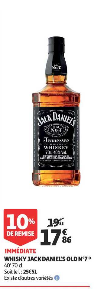 whisky jack daniel's old n°7 10% remise immédiate