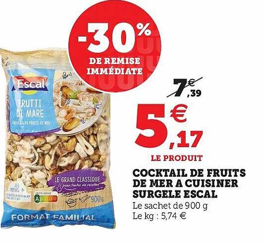 cocktail de fruits de mer à cuisiner surgelé escal