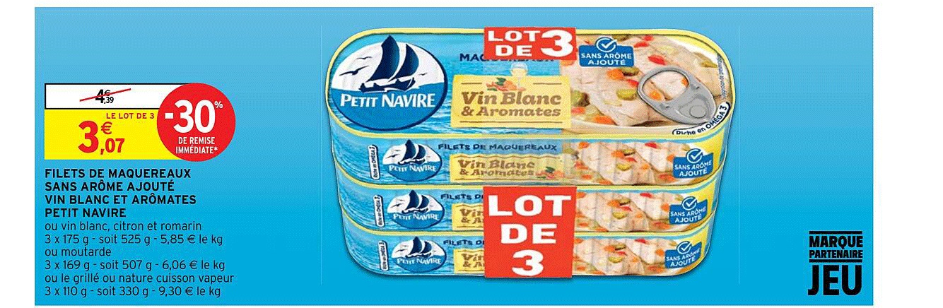 filets de maquereaux sans arôme ajouté vin blanc et aromates petit navire