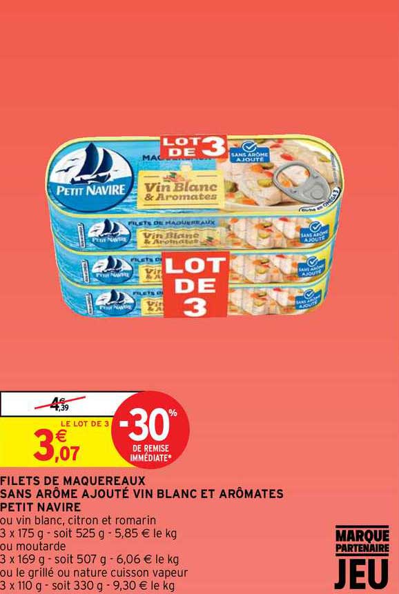 filets de maquereaux sans arôme ajouté vin blanc et arômates petit navire