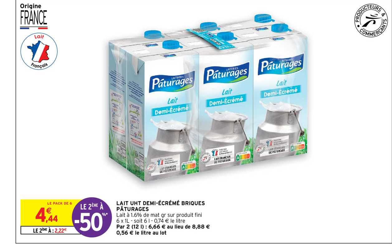 lait uht demi-écrémé briques pâturages