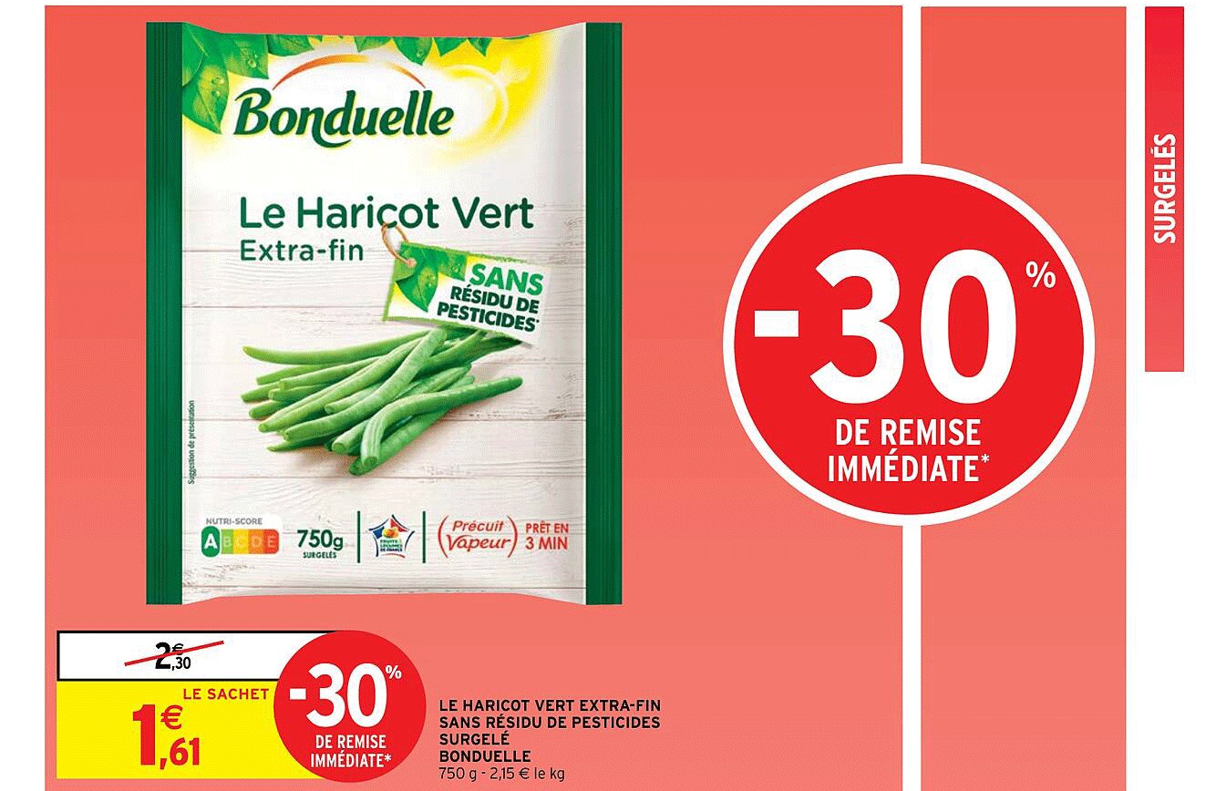 le haricot vert extra-fin sans résidu de pesticides surgelé bonduelle