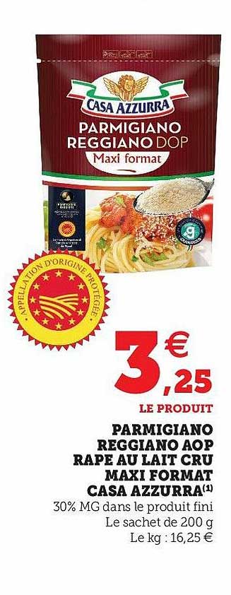 parmigiano reggiano aop râpé au lait cru maxi format casa azzurra