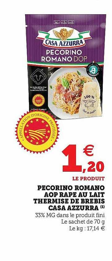 pecorino romano aop râpé au lait thermisé de brebis casa azzurra