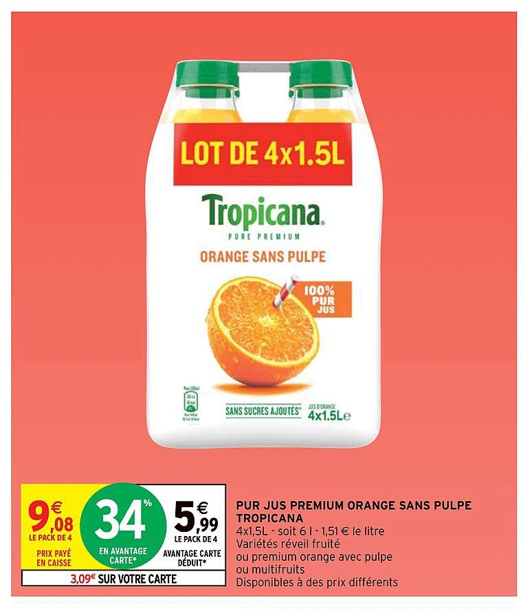 Pur Jus Premium Orange Sans Pulpe Tropicana