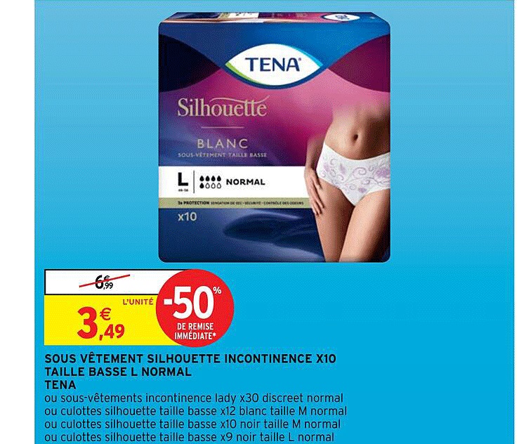 sous vêtement silhouette incontinence x10 taille basse l normal tena
