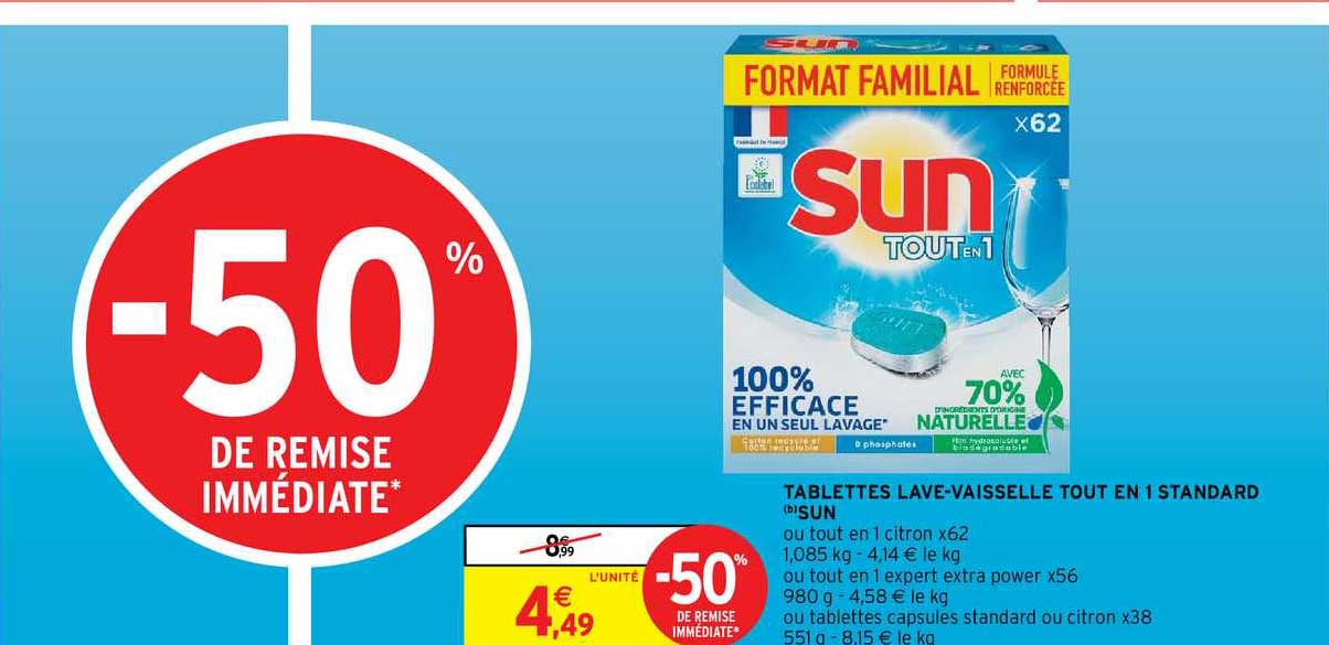 tablette lave-vaisselle tout en 1 standard sun