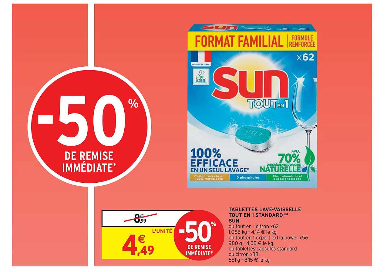 tablettes lave-vaisselle tout en 1 standard sun