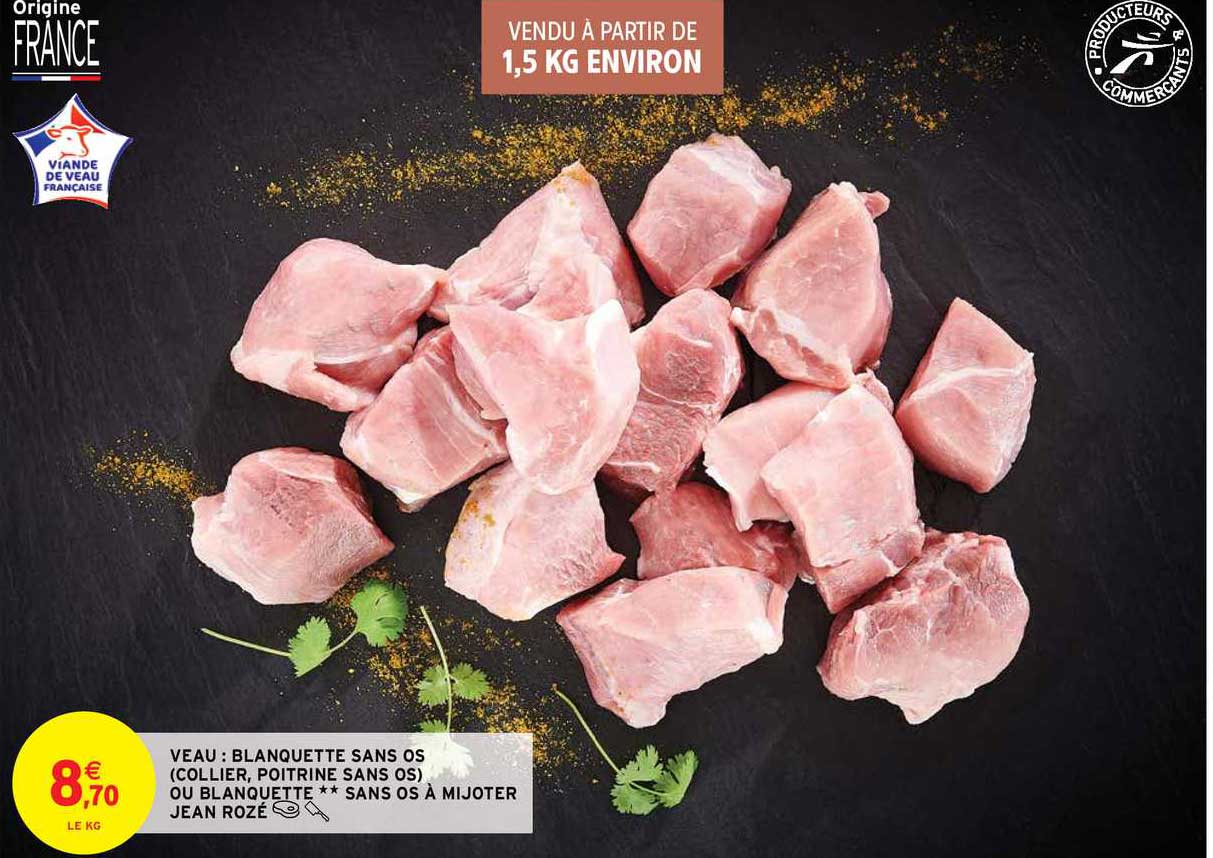 veau : blanquette sans os (colier, poitrine sans os) ou blanquette sans os à mijoter jean rozé