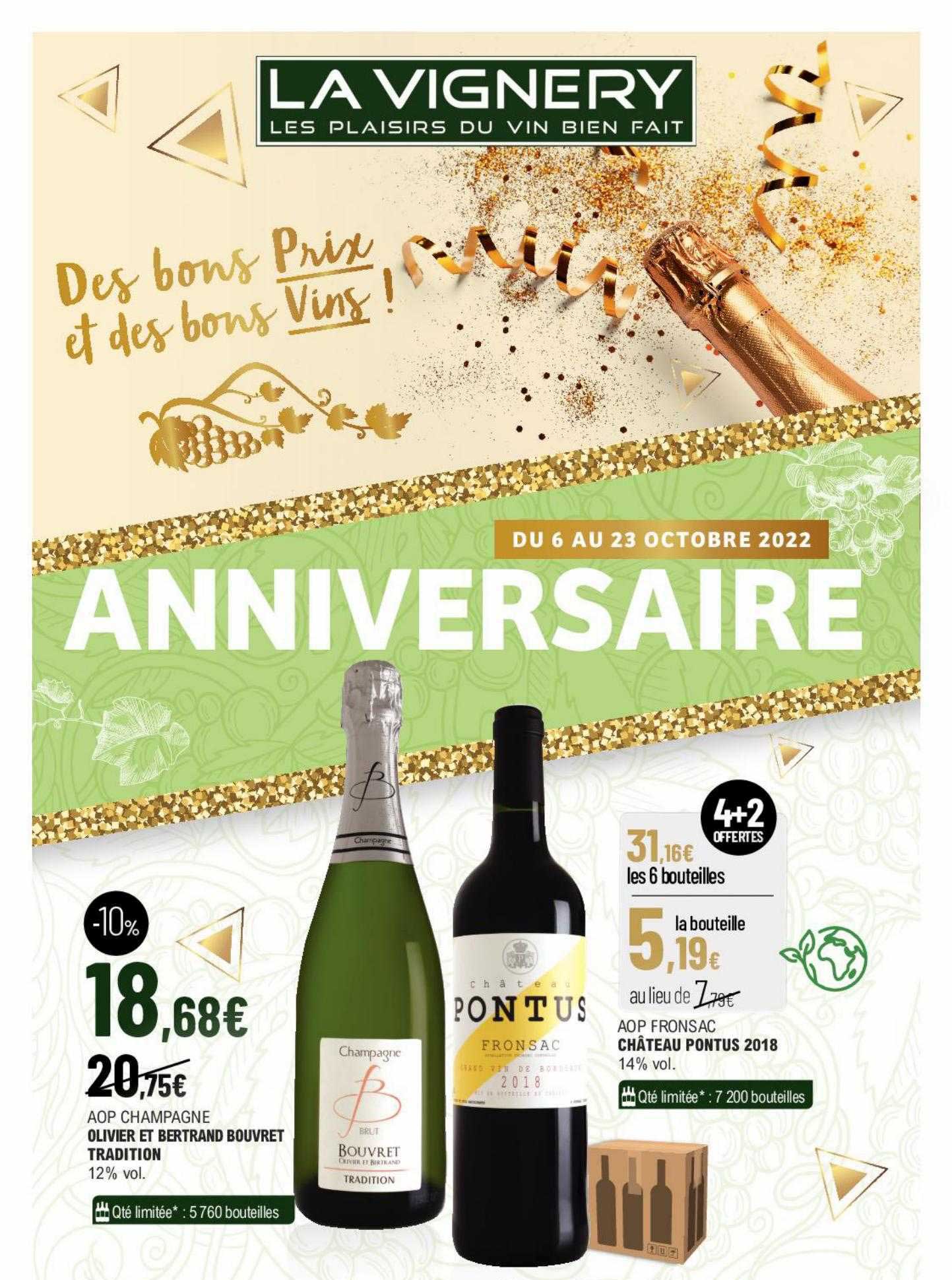 aop champagne olivier et bertrand bouvret tradition 12% vol., aop fronsac château pontus 2018 14% vol.