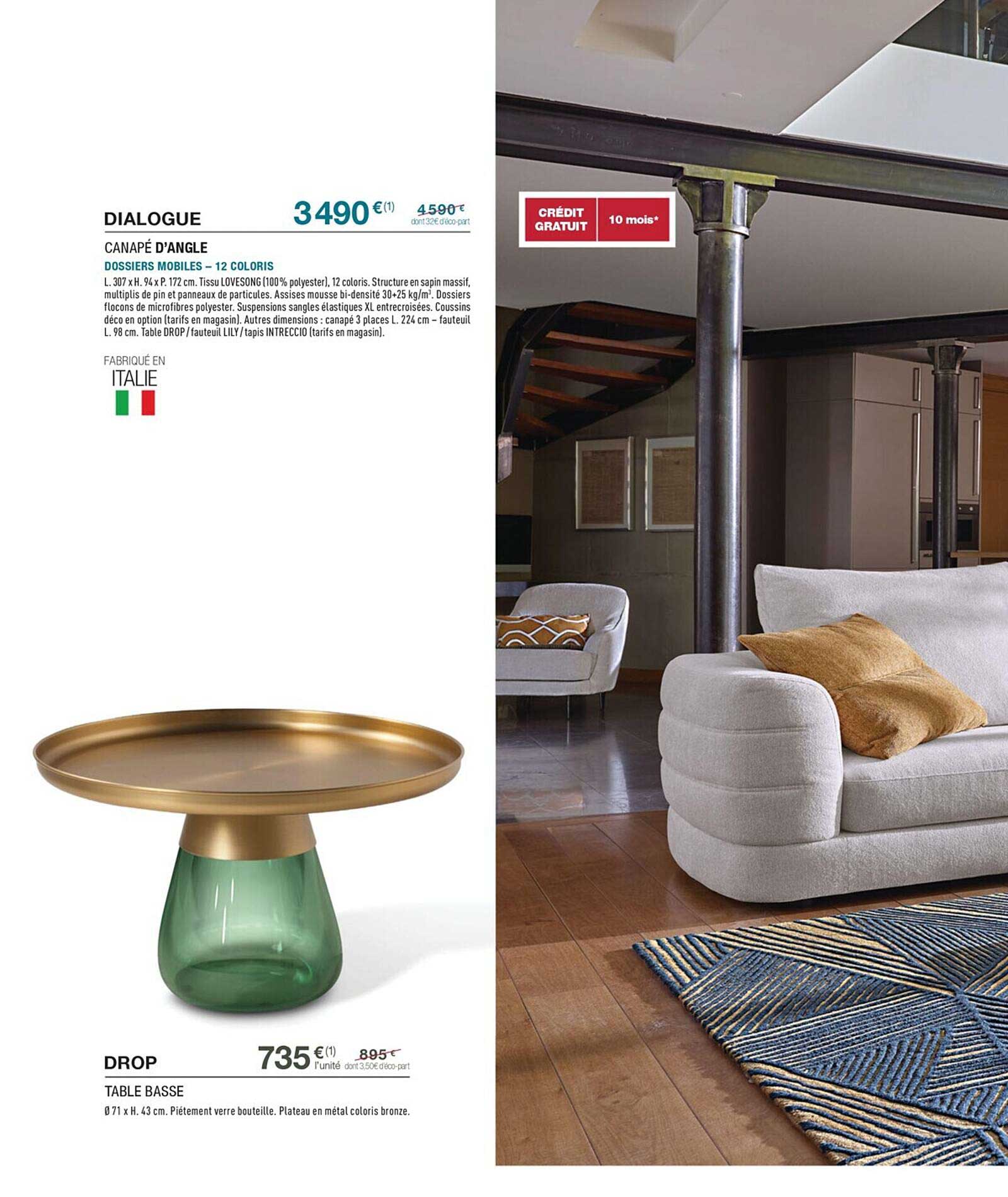 canapé d'angle dialogue, table basse drop