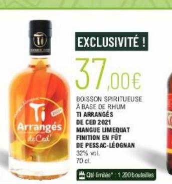 boisson spiritueuse à base de rhum ti arrangés de ced 2021 mangue limequat finition en fût de pessac-léognan