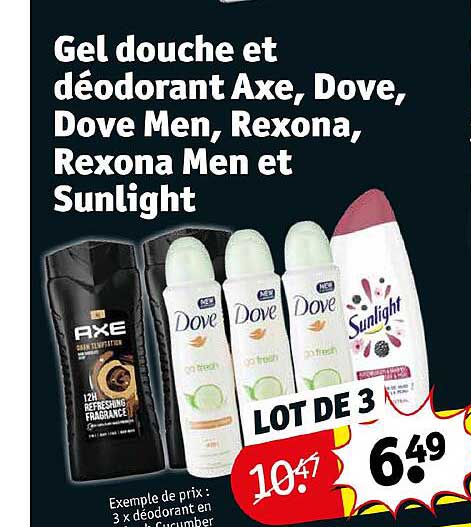 Gel Douche Et Déodorant Axe, Dove, Dove Men, Rexona, Rexona Men Et Sunlight