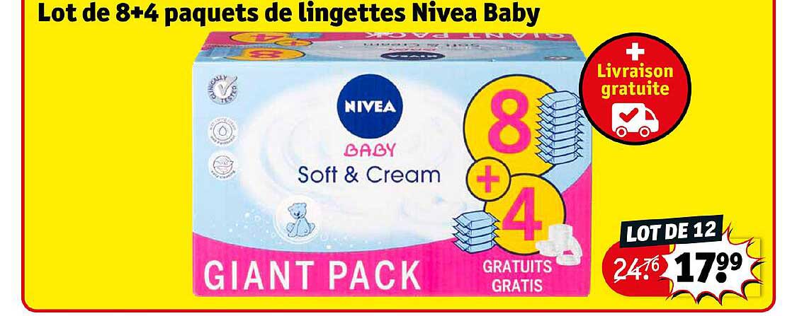 lot de 8+4 paquets de lingettes nivea baby