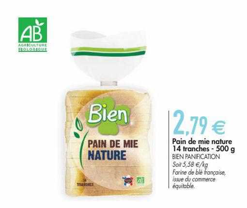 pain de mie nature 14 tranches - 500 g bien panification