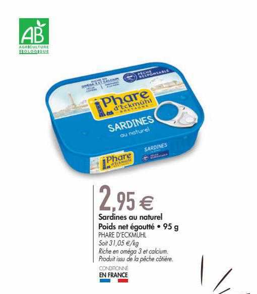 sardines au naturel poids net égoutté 95 g phare d'eckmuhl