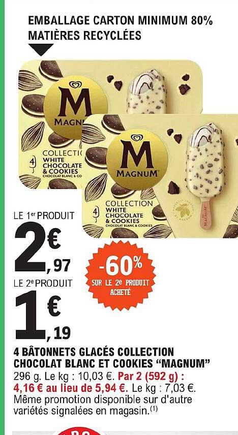 4 Bâtonnets Glacés Collection Chocolat Blanc Et Cookies "magnum"