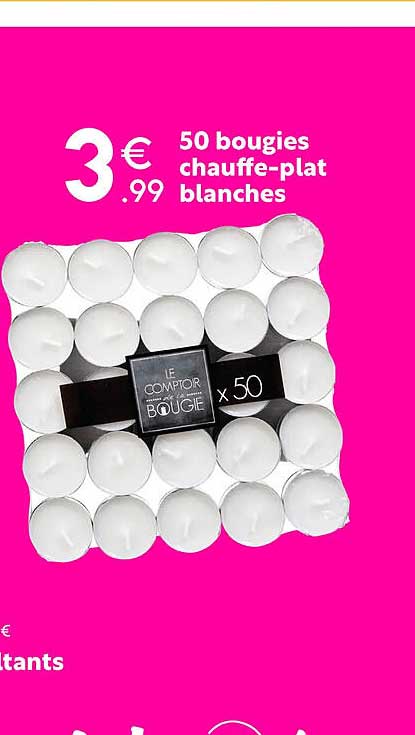 50 bougies chauffe-plat blanches